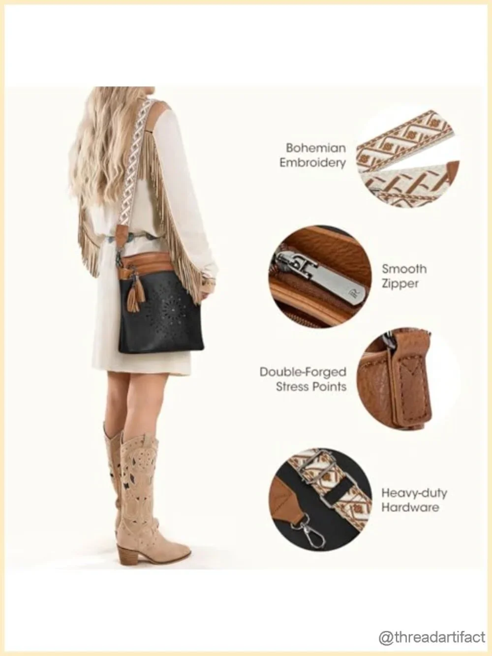 Medium Faux Leather Crossbody Bag with Guitar Strap